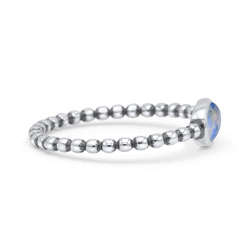 Beaded Oxidized Thumb Ring Oval Statement Fashion Ring Band Simulated Moonstone 925 Sterling Silver